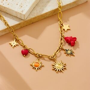 Gold Sun and Star Charm Necklace